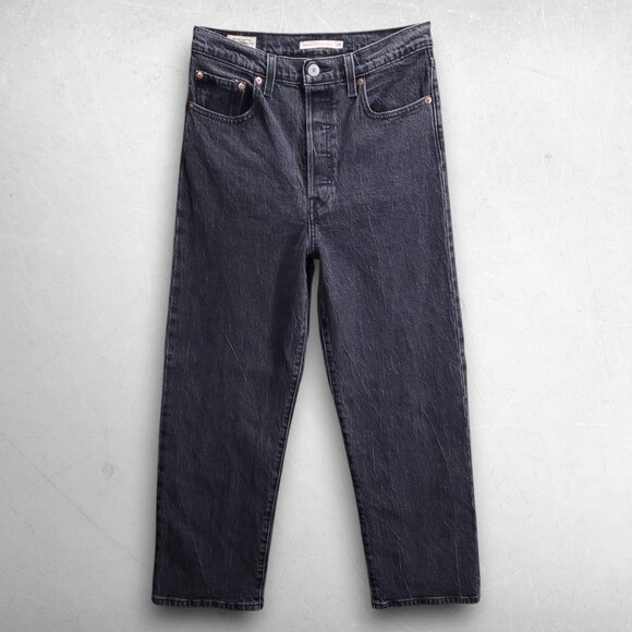 Levi's Denim - Levi's Premium Ribcage Straight Ankle Jeans Button Fly Stretch Women 28 Black